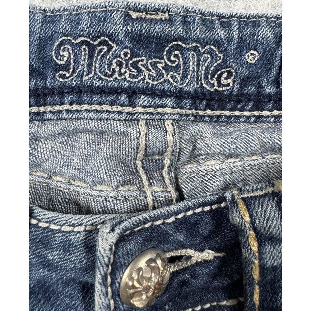 Miss Me Bootcut Jeans Womens 26 Blue Dark Wash Embroidered Rhinestone Denim - Picture 8 of 16